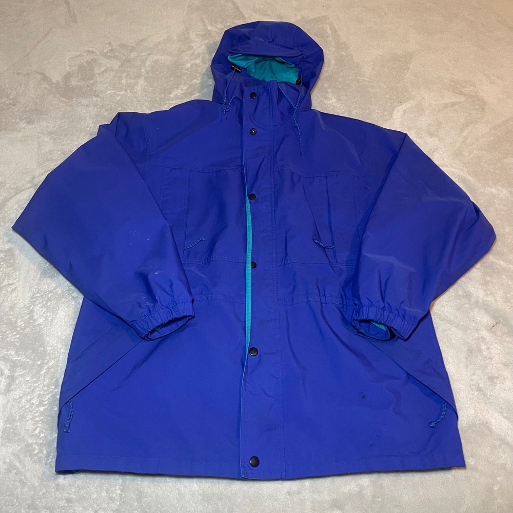 Vintage REI Gore-Tex Hooded Parka Jacket Men Large Blue Waterproof Rain Coat 90s